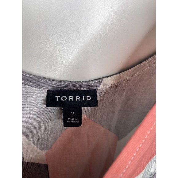 Torrid Blouse Size 2 18/20 Women's Color Block Geometric Multicolor Adjustable - Picture 6 of 7